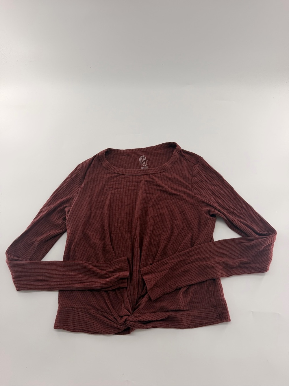 Aerie Real Soft Burgundy Red Cropped Ribbed Shirt Long Sleeve Top Crop Medium